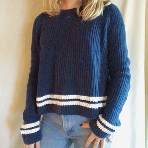 Navy Blue and White Striped Knit Sweater